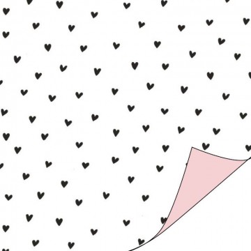 0016535metallic cadeaupapier 100m hartjes zwart az mat roze