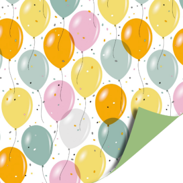 0026117coated cadeaupapier 30cm 100m confetti balloons pastel450