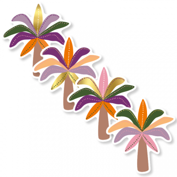 0036517kp stickers 50x55mm palm trees 4 varianten 250pr
