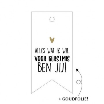 Cadeaulabel alles wat ik wil voor kerst vaantje 40x80mm