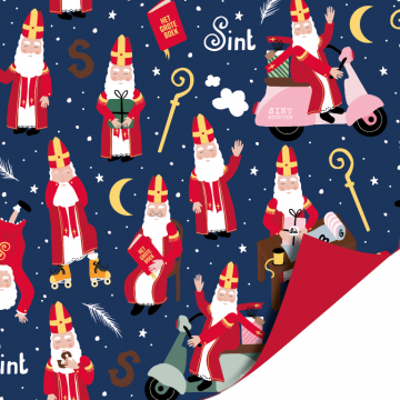 Cadeaupapier 30cm sinterklaas blauw
