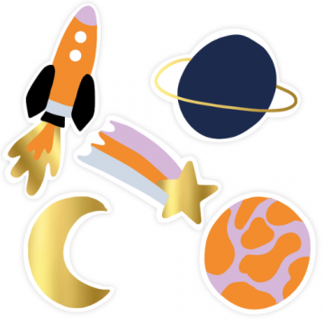 Cosmic surprise rocket sticker