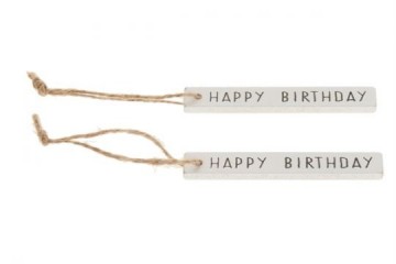 Houtenlabel happy birthday wit