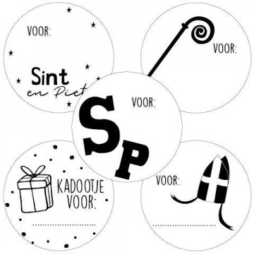 Sticker rond 40mm voor sinterklaas 5assorti